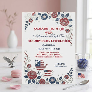 4th July Vintage Patriot Afternoon High Tea Party  Invitation