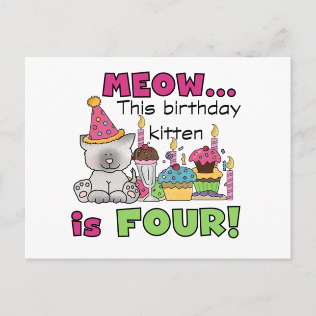 4th Kitten Birthday T-shirts and Gifts Postcard (Front)