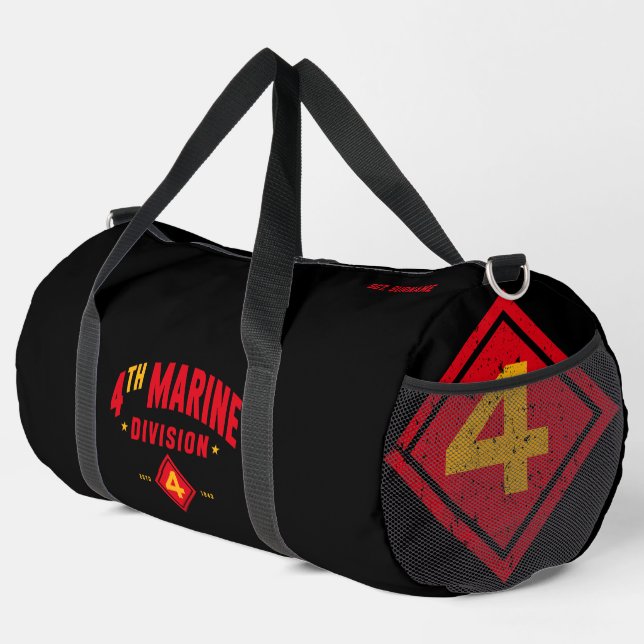 4th Marine Division "Fighting Fourth" Black Duffle Bag (Right Corner)
