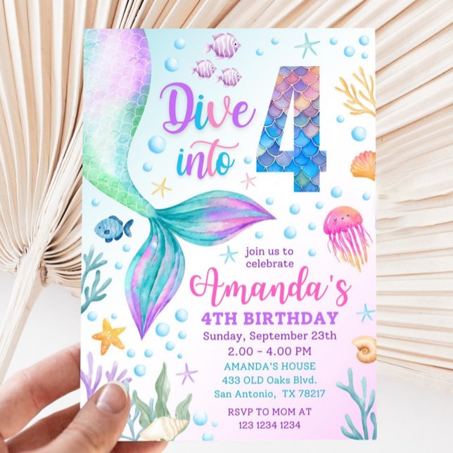 4th mermaid invitation, Dive into four mermaid inv Invitation (Creator Uploaded)