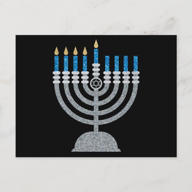 4th Night of Hanukkah Glitter Postcard (Front)