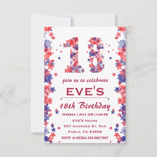 4th Of Jully 18th Birthday Party Invitation (Front)