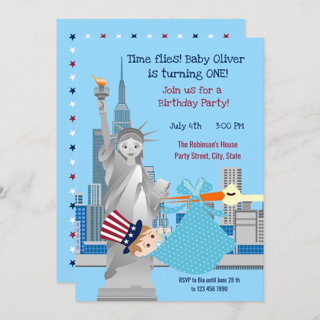 4th of July 1st Birthday Boy Party  Invitation (Front/Back)