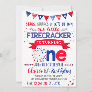 4th of July 1st Birthday Invitation Red White Blue