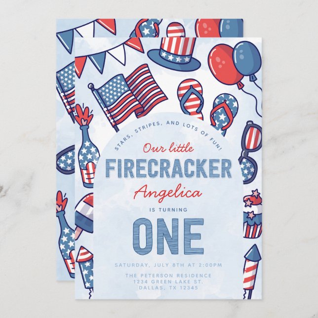 4th of July 1st Birthday Party Invitation (Front/Back)