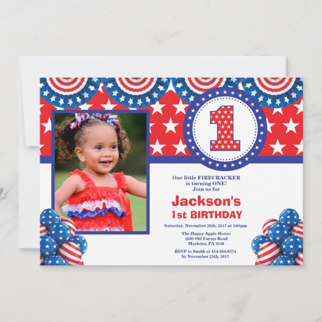 4th of July 1st First Birthday Invitation (Front)