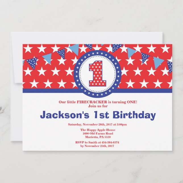 4th of July 1st First Birthday Invitation (Front)