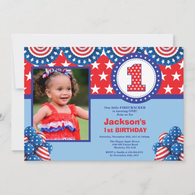 4th of July 1st First Birthday Invitation (Front)