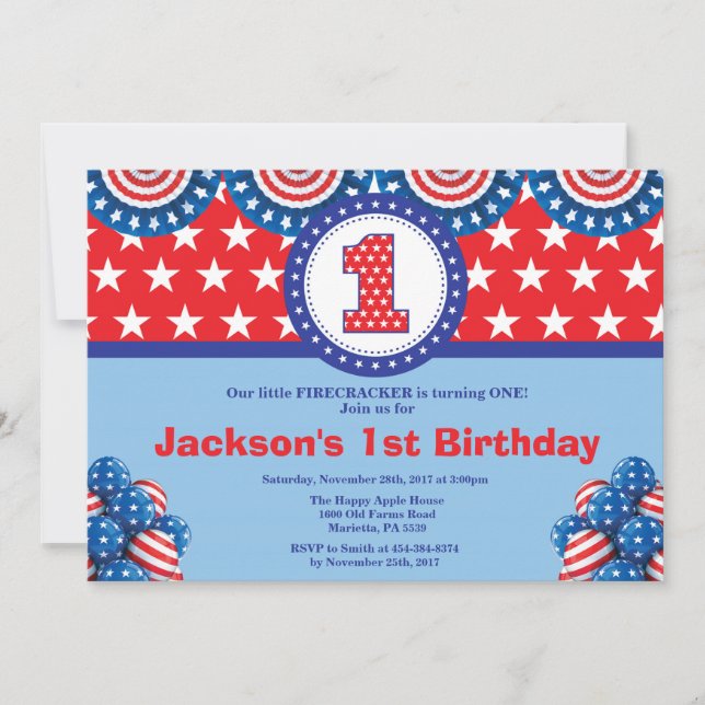 4th of July 1st First Birthday Invitation (Front)