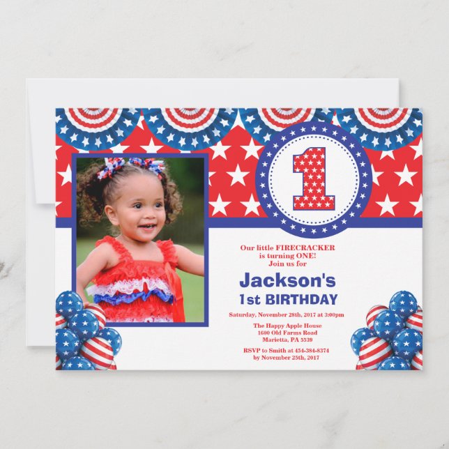 4th of July 1st First Birthday Invitation (Front)