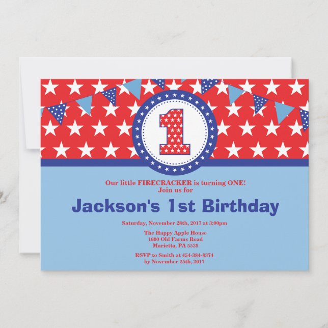 4th of July 1st First Birthday Invitation (Front)