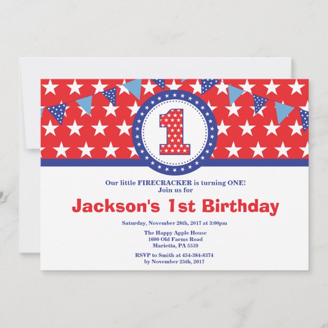 4th of July 1st First Birthday Invitation (Front)