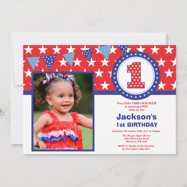 4th of July 1st First Birthday Invitation (Front)