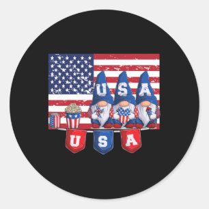 4th Of July 2023 Patriotic Gnomes Funny American U Classic Round Sticker