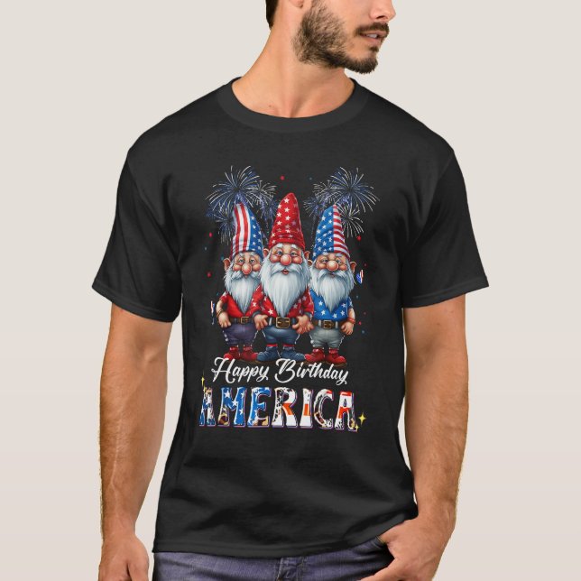 4th Of July 2023 USA Patriotic Gnomes Happy Birthd T-Shirt (Front)
