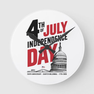 4th of July 250th Anniversary Independence Day Round Clock