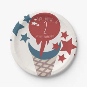 4th of July 2nd Birthday Ice Cream Stars Paper Plate