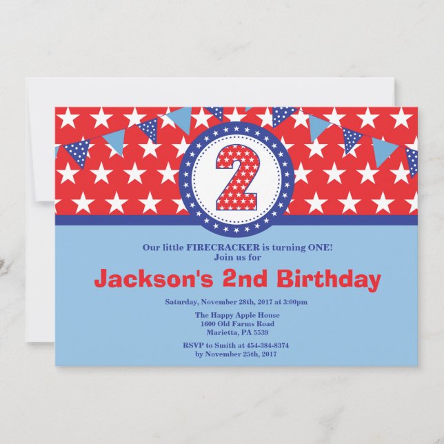 4th of July 2nd Second Birthday Invitation (Front)