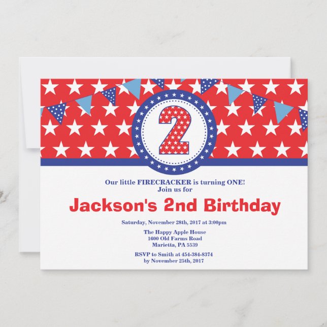 4th of July 2nd Second Birthday Invitation (Front)