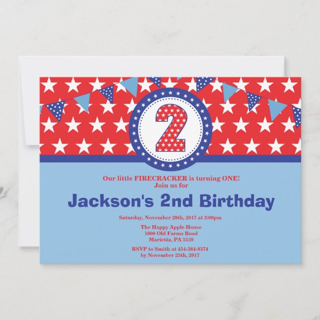 4th of July 2nd Second Birthday Invitation (Front)