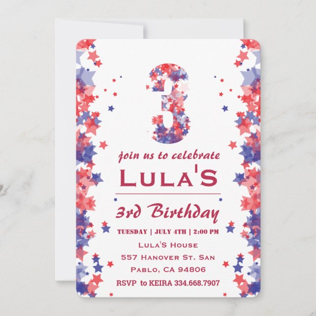4th Of July 3rd Birthday Party Invitation (Front)