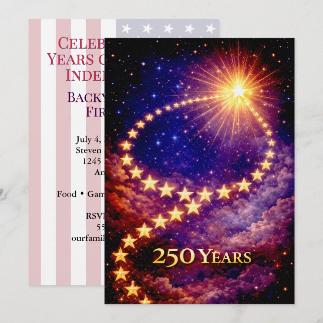 4th of July 50 Stars 250 Years USA BBQ Party Invitation (Front/Back)