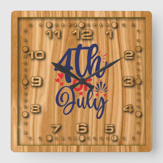 4th of July-68826 Square Wall Clock (Front)
