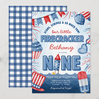 4th of July 9th Birthday Party Invitation Card