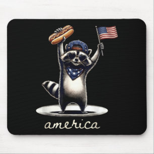 4th Of July Aamerica Racoon Holding Hotdog And Mouse Pad