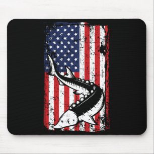 4th Of July Aamerican Flag Sturgeon Fishing Dad Mouse Pad
