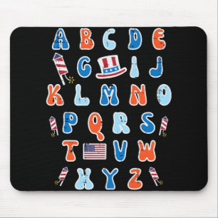 4th Of July Abc Alphabet Patriotic Preschool Teach Mouse Pad