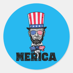 4th Of July Abe Lincoln America Bzr Funny Kids Classic Round Sticker