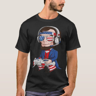 4th Of July Abraham Lincoln Gamer USA Flag Gaming  T-Shirt