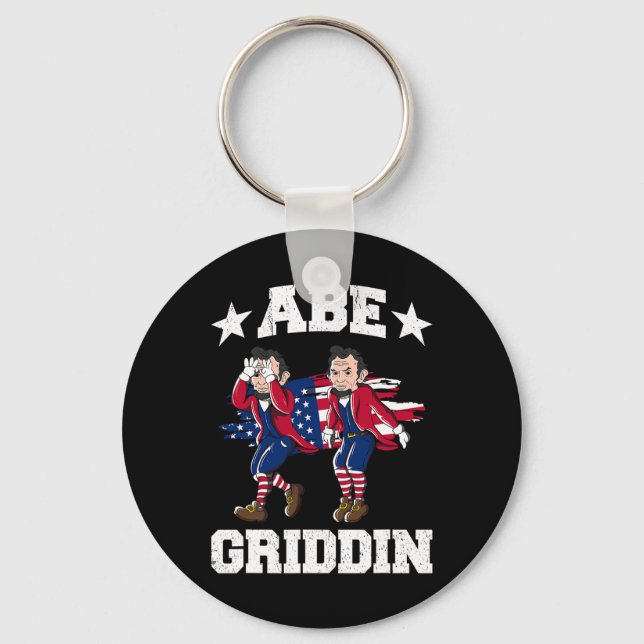 4th Of July Abraham Lincoln Griddy Abe Griddin  Key Ring (Front)