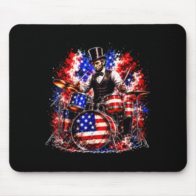 4th of july abraham lincoln playing drumm drummers mouse pad (Front)