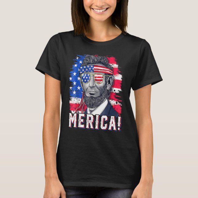 4th Of July Abraham Lincoln Sunglasses American Fl T-Shirt (Front)