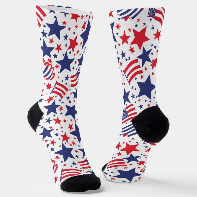 4th Of July Abstract Patriotic Pattern Socks (Angled)