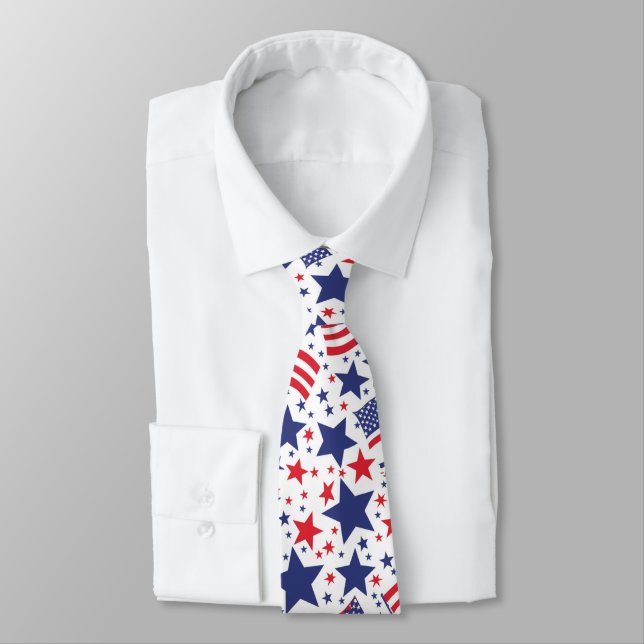 4th Of July Abstract Patriotic Pattern Tie (Tied)