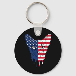 4th of July Abyssinian Cat AAAmerican Flag Key Ring