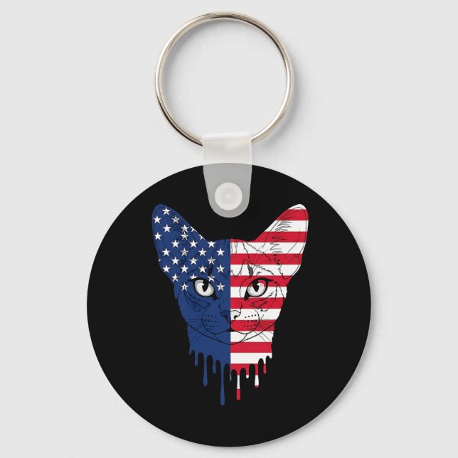 4th of July Abyssinian Cat AAAmerican Flag Key Ring (Front)