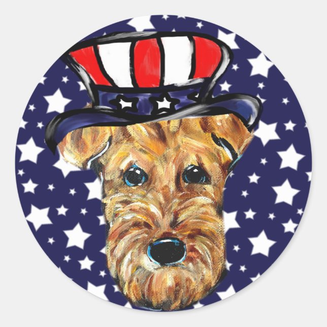 4th of JULY AIREDALE Classic Round Sticker (Front)