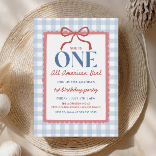 4th of July All American Bow Girl Birthday Invitation