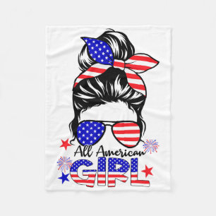4th Of July All American Girls Messy Bun  Fleece Blanket