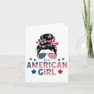 4th Of July All American Girls Messy Bun Women Usa Card