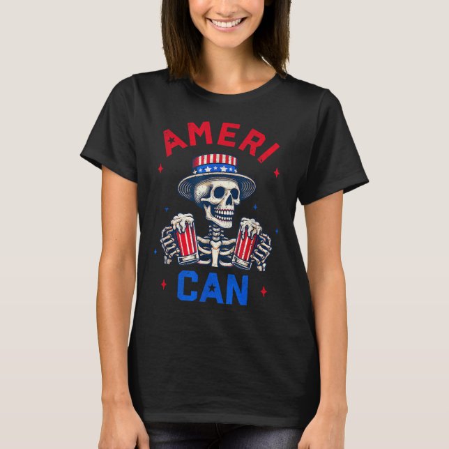 4th Of July Ameri Can Beer Drinking Party Independ T-Shirt (Front)