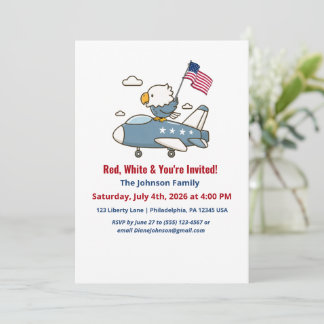 4th of July America 250th Eagle Jet Fighter Plane Invitation