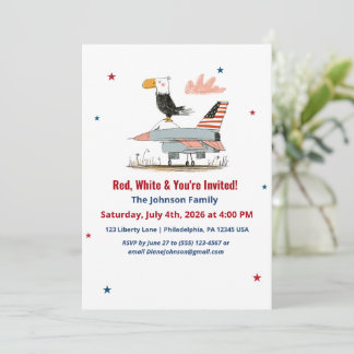 4th of July America 250th Eagle Jet Fighter Plane Invitation