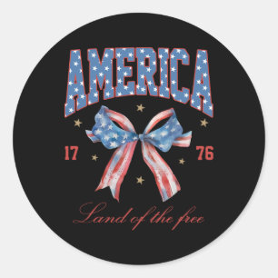 4th Of July America Coquette Bow Independence Day  Classic Round Sticker