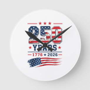 4th of July America US Flag Patriotic 250th Annive Round Clock