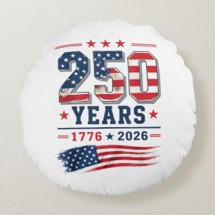 4th of July America US Flag Patriotic 250th Annive Round Cushion